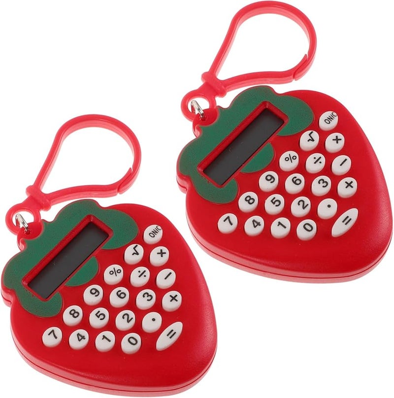 Strawberry Solar Calculator Keychain 2 Pack Mini For Students And Office Use - Image 1